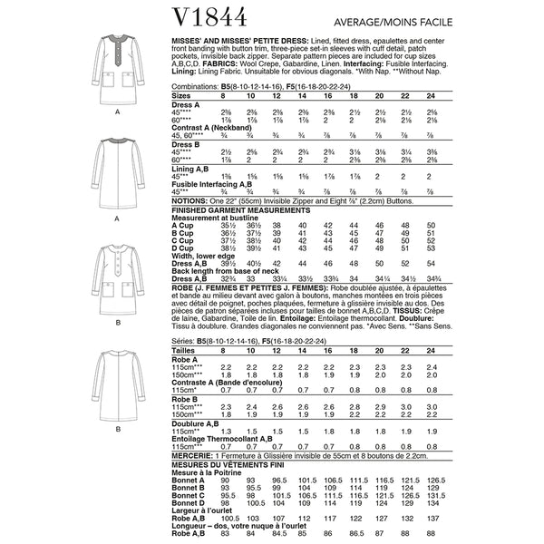 V1844 Misses' and Misses' Petite Dress