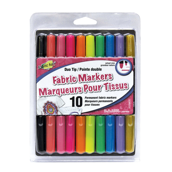 FABRIC FUN Fabric Marker 2-Tips bright colours -10 pcs