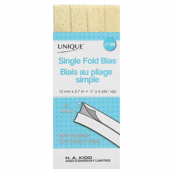 UNIQUE - Single Fold Bias Tape - 13mm x 3.7m - Gold 120
