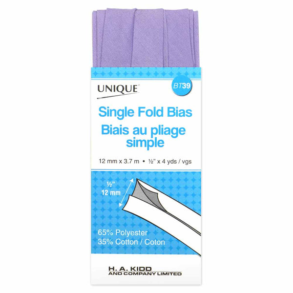 UNIQUE - Single Fold Bias Tape - 13mm x 3.7m - Lavender