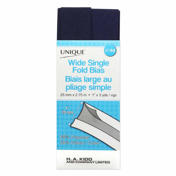 UNIQUE Wide Single Fold Bias Tape 25mm x 2.75m - Navy Blue