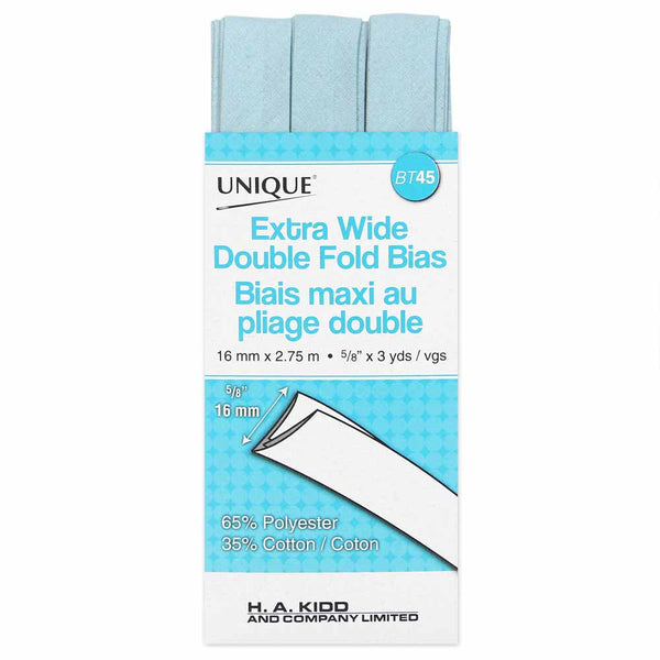 UNIQUE - Extra Wide Double Fold Bias Tape - 15mm x 2.75m - Light Blue