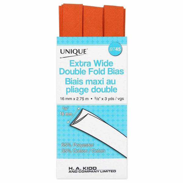 UNIQUE - Extra Wide Double Fold Bias Tape - 15mm x 2.75m - Orange