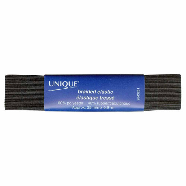 UNIQUE Braided Elastic 25mm x 0.9m - Black