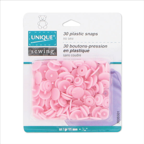 UNIQUE SEWING Plastic Snap Fasteners - Baby Pink - size 2 / 11mm (⅜") - 30 sets
