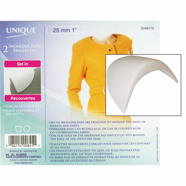 UNIQUE SEWING Shoulder Pads Extra Large White - 25mm (1") - 2pcs