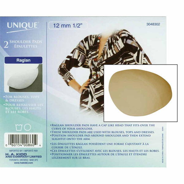 UNIQUE SEWING Covered Raglan Shoulder Pads Beige - 12mm (½") - 2pcs