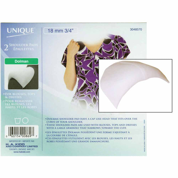 UNIQUE SEWING Covered Dolman Shoulder Pads Large White - 19mm (¾") - 2pcs