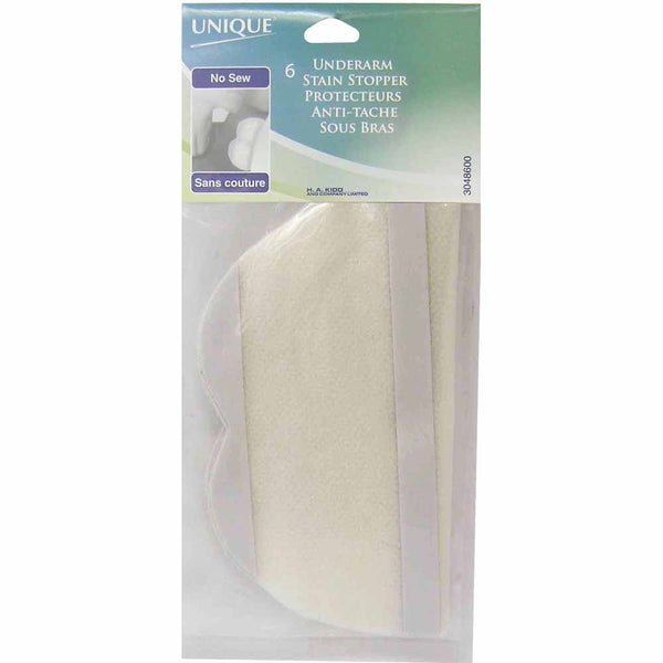 UNIQUE Stain Stoppers No-Sew Dress Shields White - 6pcs