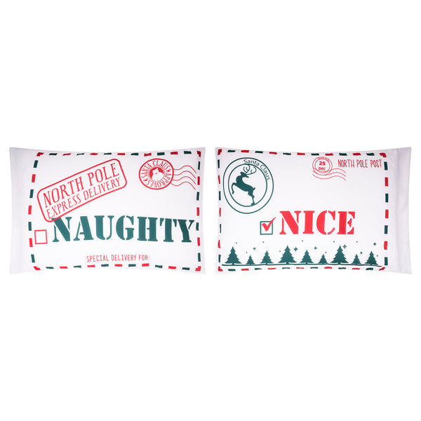 Printed Pillow Case - Naughty Nice - Set of 2 - 20 x 30 inch (51 x 77 cm)