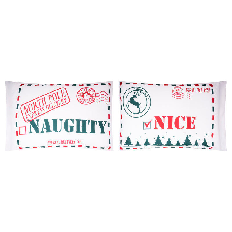 Printed Pillow Case - Naughty Nice - Set of 2 - 20 x 30 inch (51 x 77 cm)