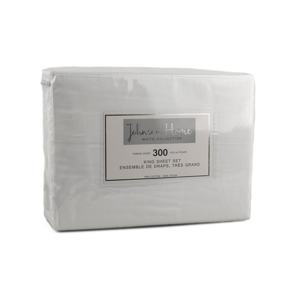 Johnson Home - 300 Thread Count Egyptian Cotton Sheet Set - White - King size