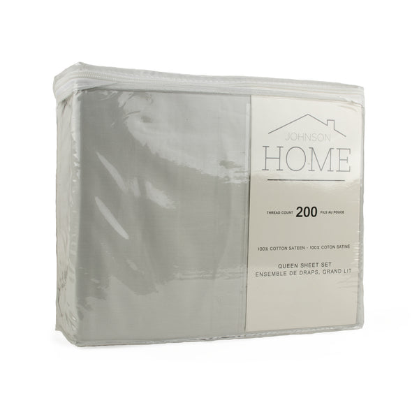 Johnson Home - 100% Cotton 200 Thread Count Sheet Set - Dark Grey - Queen size