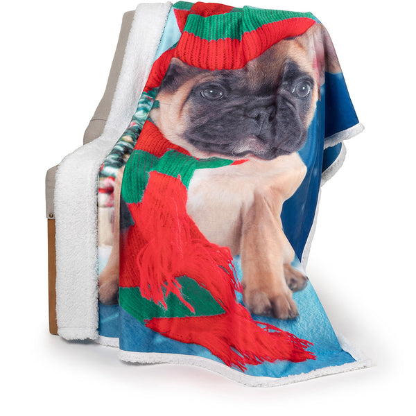 Decorative Printed Throw - With Sherpa Backing - Elf Puppy - 48 x 60 inch (123 x 153 cm)