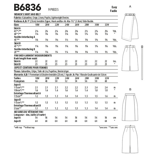 B6836 WOMEN'S SKIRT & BELT (size: 26W-28W-30W-32W)