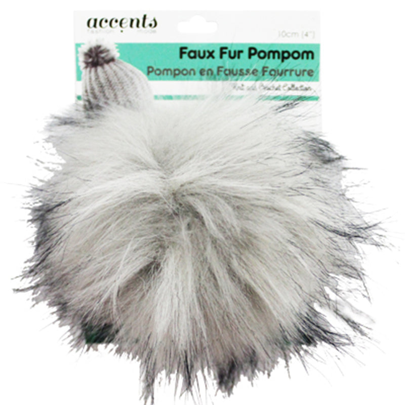 Faux fur pom pom - Pumice Grey with black tips