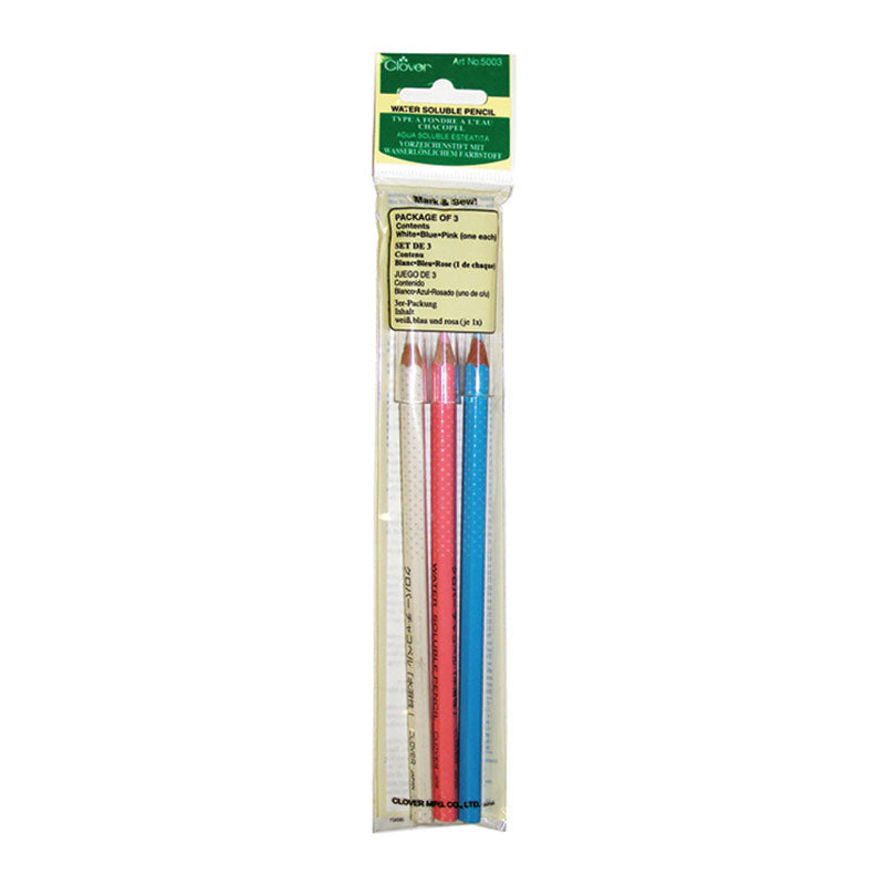 Crayons Pour Tissu Clover - Lot Avec 3 Couleurs (Blanc, Jaune, Rose/Bleu) Et 1 Taille-Crayon