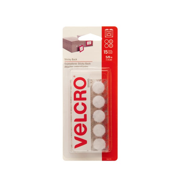 VELCRO® Brand STICKY BACK 5/8" COINS - WHITE