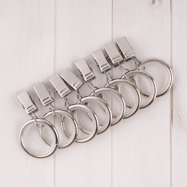 Metal rings with clip and eyelet for 19mm rod - Brushed Silver