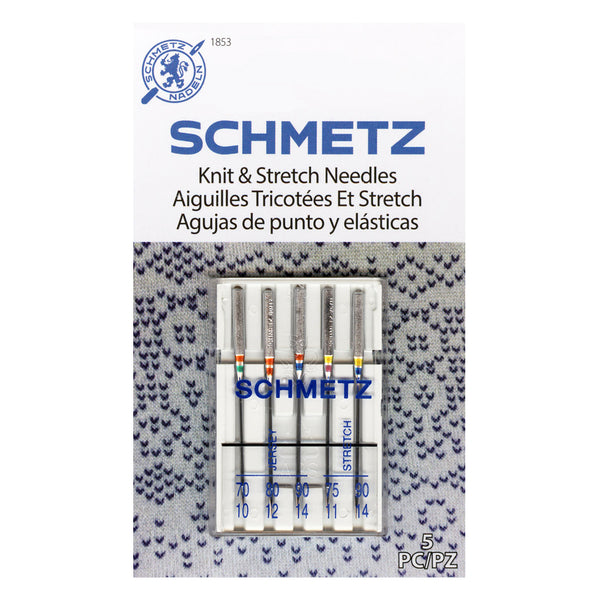 SCHMETZ #1853 Knit & Stretch Needles Pack Carded - Assorted - 5 count