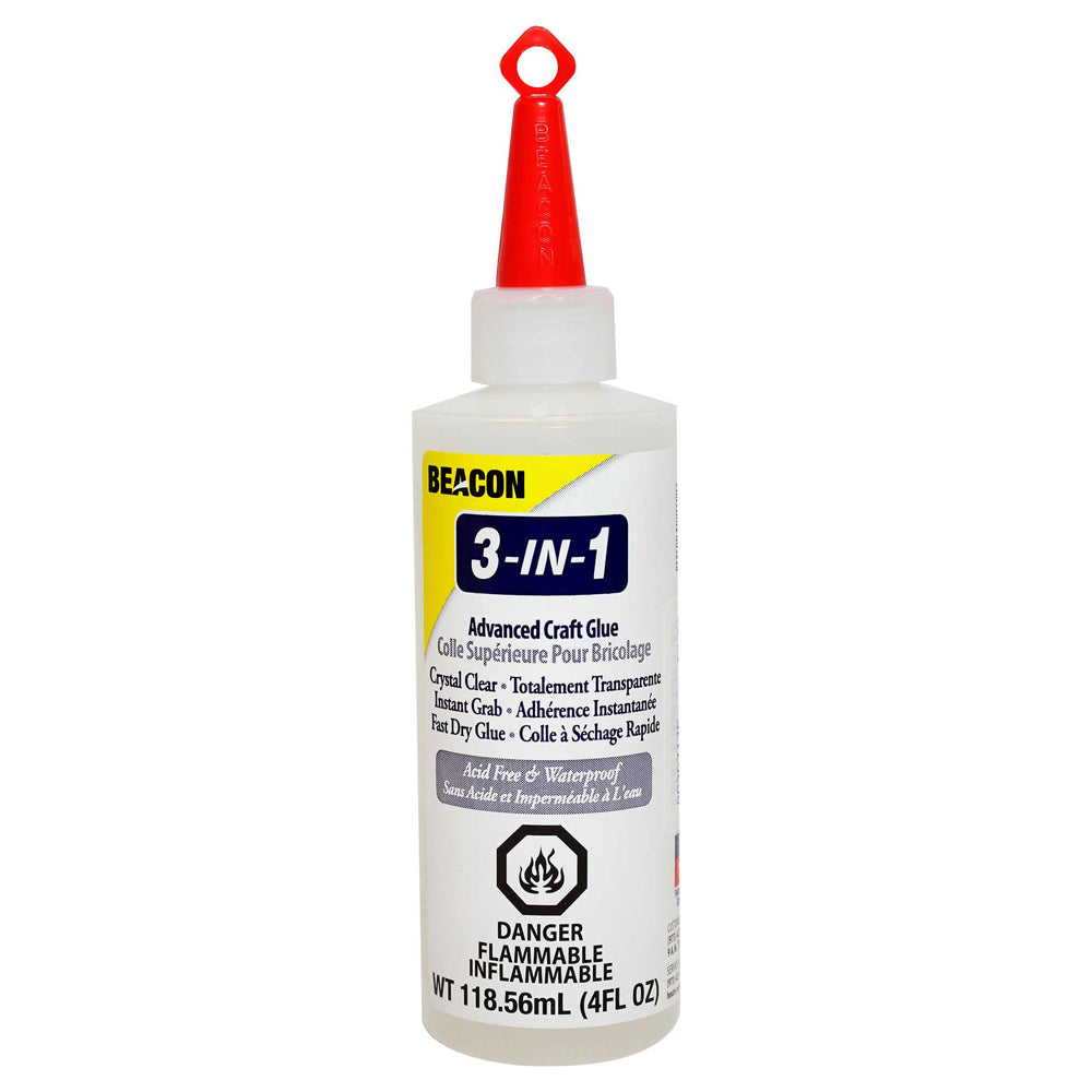 Beacon 3 In 1 Craft Glue - Clear Acid-Free Waterproof Instant Grab Fast Dry  Formula 8oz