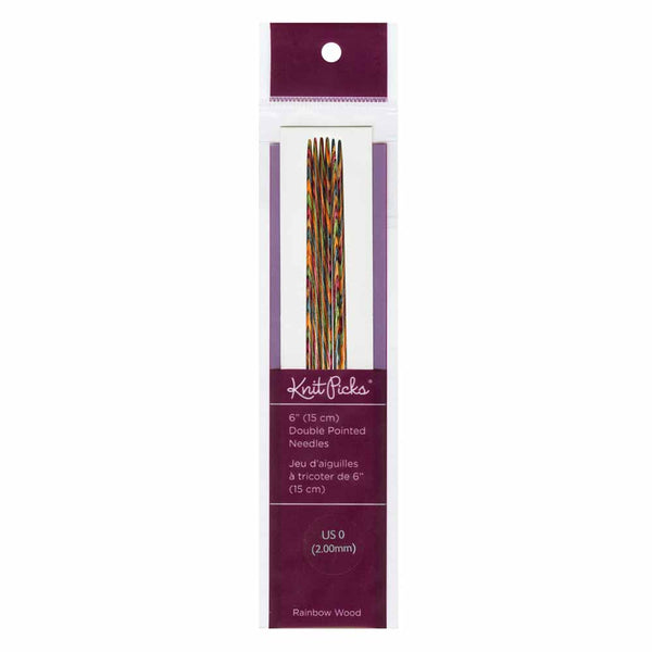 KNIT PICKS Rainbow Aiguilles à tricoter en bois double pointe 15cm (6po) - Jeu de 5 - 2mm/US 0