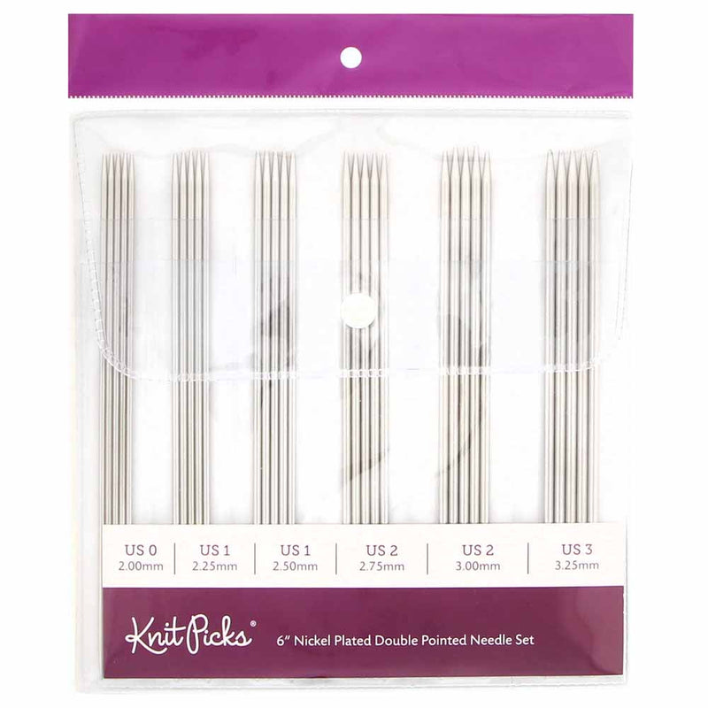 KNIT PICKS Nickel Plated Double Point Knitting Needle Set 15cm (6") - 30pc