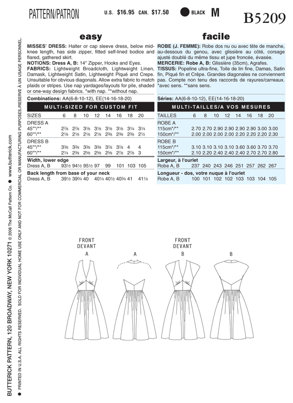 B5209 Misses' Dress (Size: 14-16-18-20)