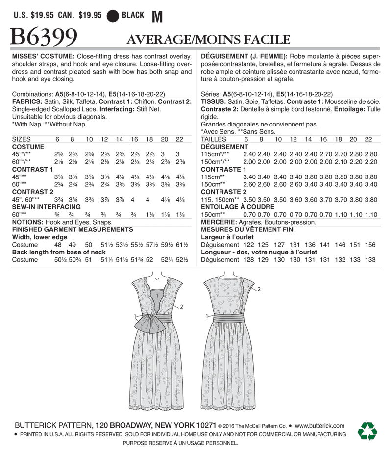 B6399 Misses' Drop-Waist Dress with Oversized Bow (Size: 6-8-10-12-14)