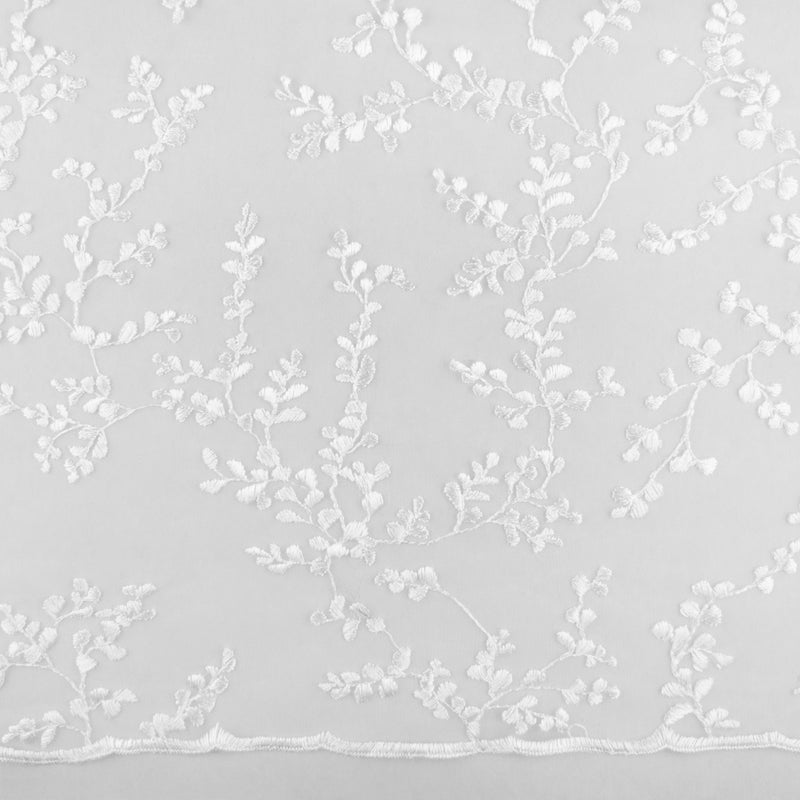 CHERIE Embroidered Mesh - Leaf - White