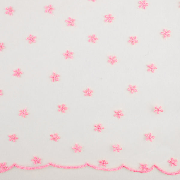 CHERIE Embroidered Mesh - Daisy - Flamingo