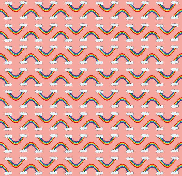 Printed double brushed knit - Rainbow - Coral