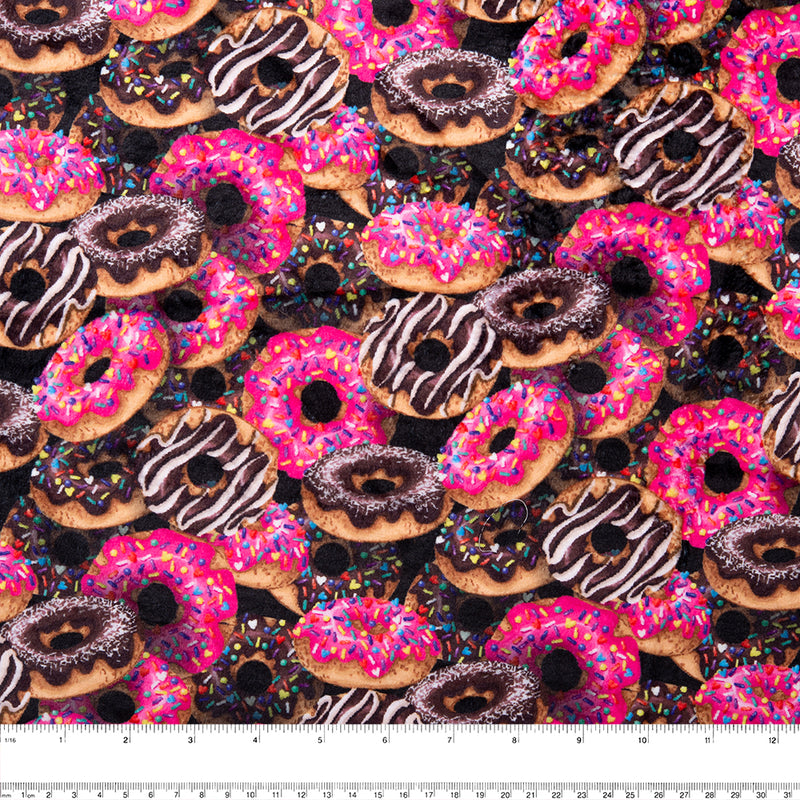 Printed Micro Chenille - DIGITAL - Donuts - Black