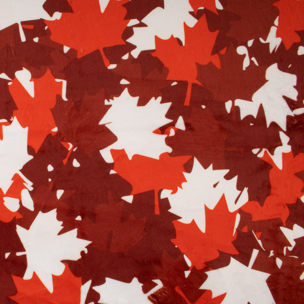 Printed Micro Chenille - DIGITAL - Maple leafs - Red