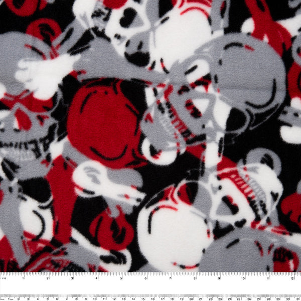 Anti Pill Fleece Print - FRESH - Skull - Red