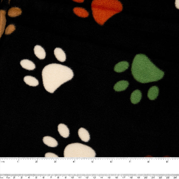 Anti Pill Fleece Print - FRESH - Colourful paws - Black / Neutral