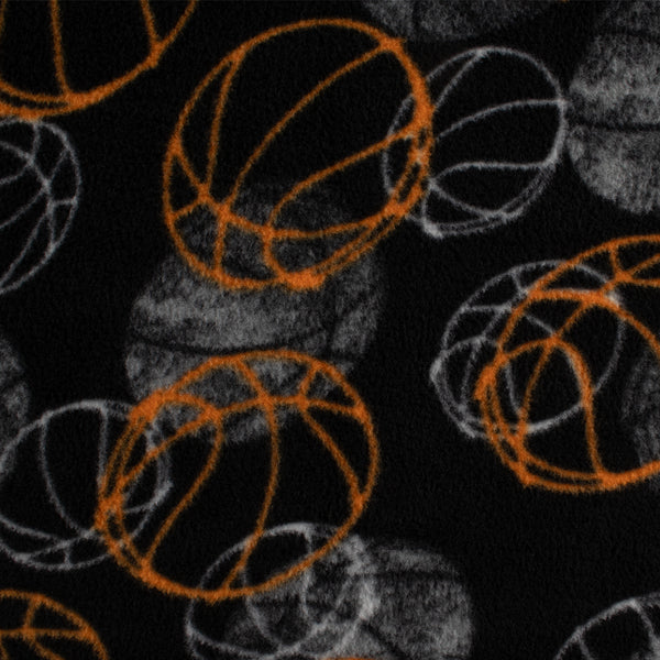 Anti Pill Fleece Print - FRESH -  Basketballs - Black / Grey
