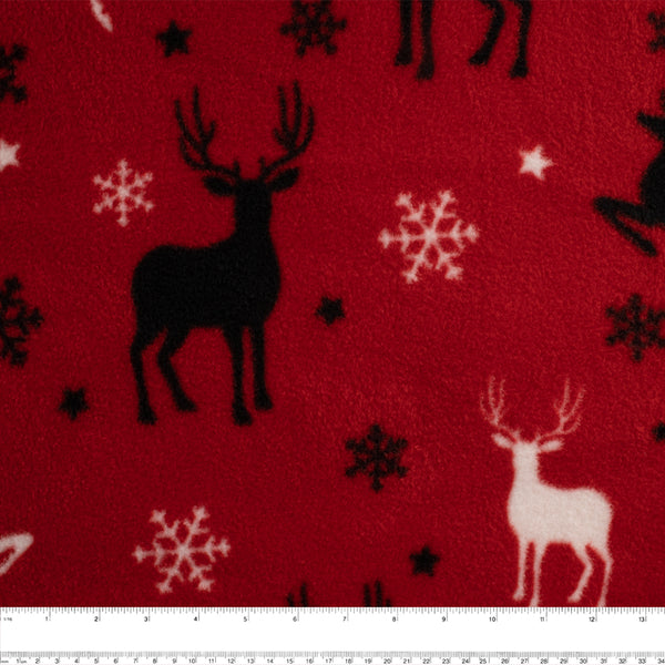Anti Pill Fleece Print - FRESH - Reindeer - Red