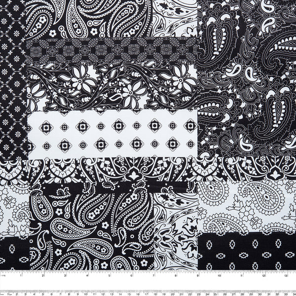 Printed Cotton - BANDANA - Paisley / Box - Black