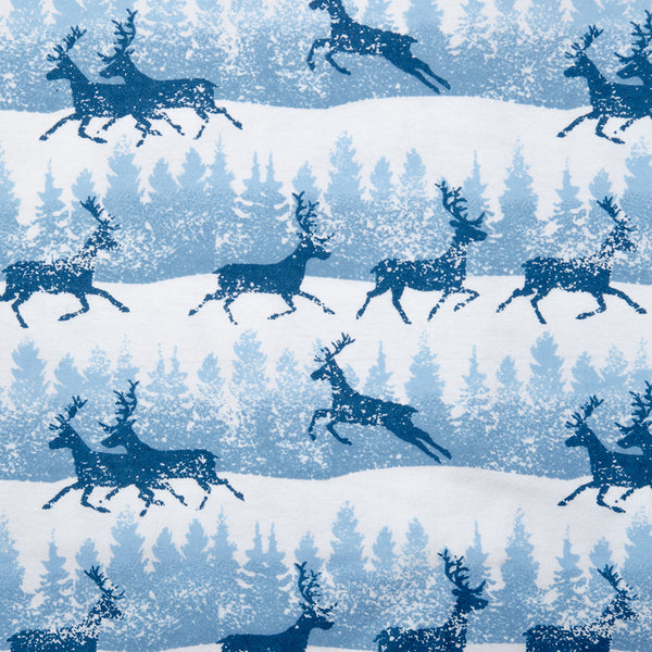 Christmas Flannelette - Reindeer / forest - Blue