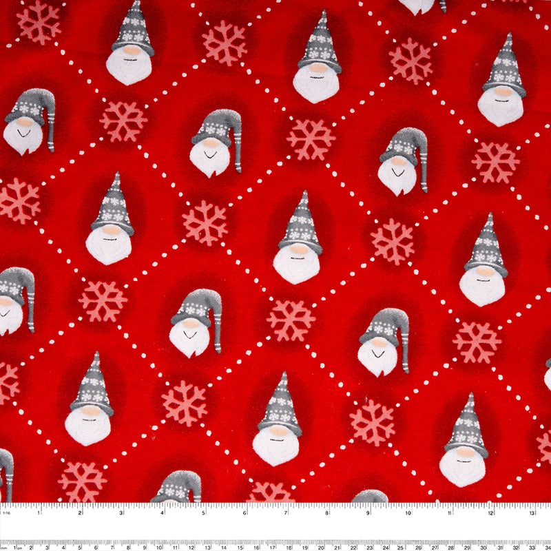 Christmas Flannelette - Gnomes head - Red