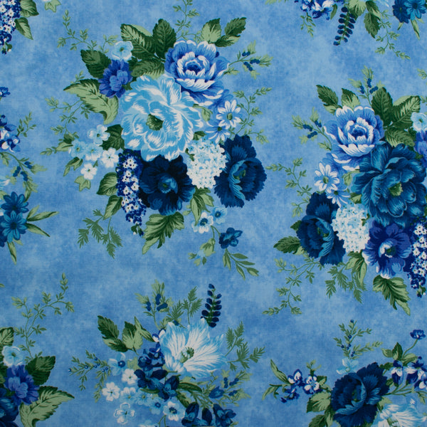 Coton imprimé - HARPERSFIELD - Fleuris - Bleu