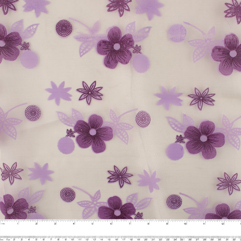Printed Burnout Organza - Daisy - Purple