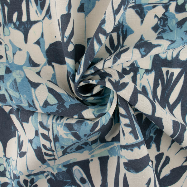 Printed Rayon Linen - BORA BORA - Abstract - Blue