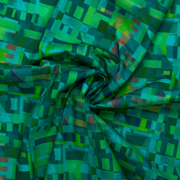 Coton imprimé numérique - <CATSVILLE> - Géométrique - Poivron vert