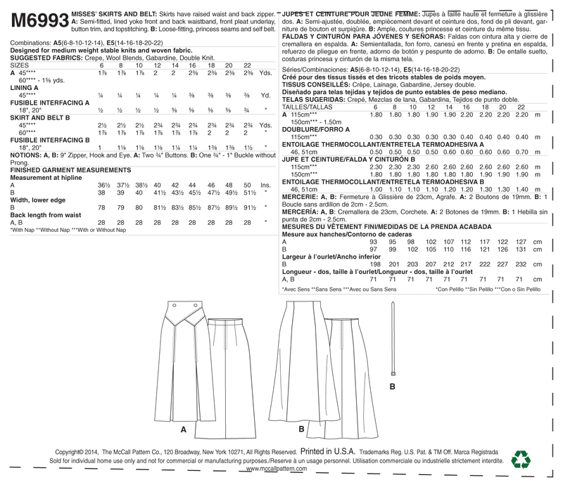 M6993 Skirt - Misses (Size: 6-8-10-12-14)