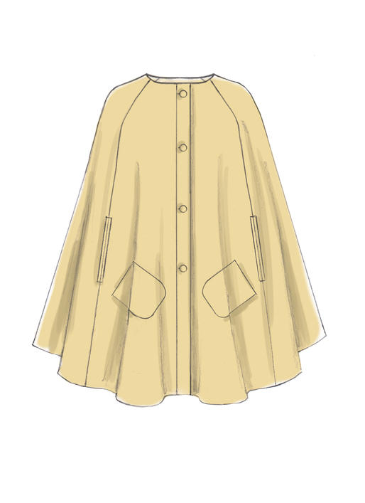 M7477 Misses' Hooded, Collared or Collarless Capes (size: 16-18-20-22-24-26)
