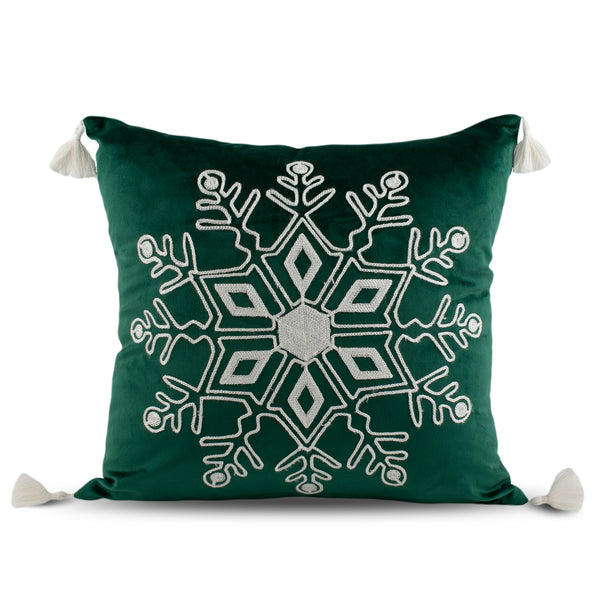Decorative cushion cover - Snowflake - Green - 17 x 17''