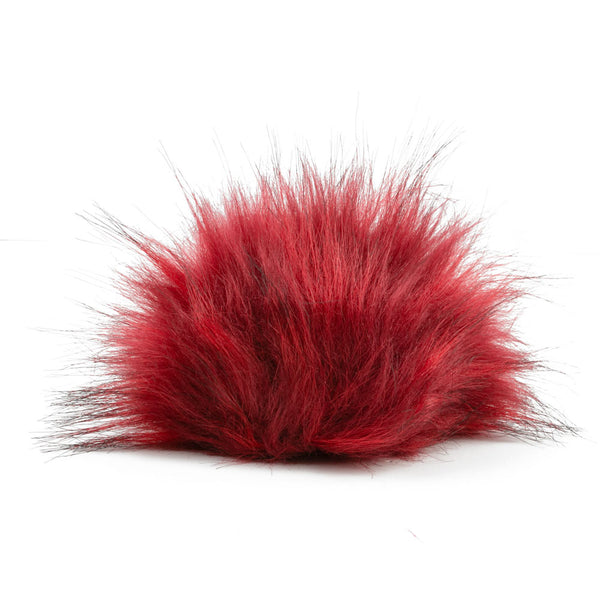 Faux Fur PomPom 12cm - Red W/ Black Tips