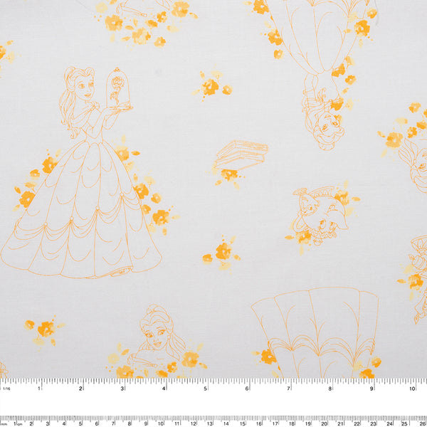 Camelot - PRIVILÈGE - Licensed Cotton Print - Princess Disney - Bella - White / Yellow